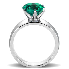 TK52012 - High polished (no plating) Stainless Steel Ring with Synthetic Synthetic Glass in Blue Zircon