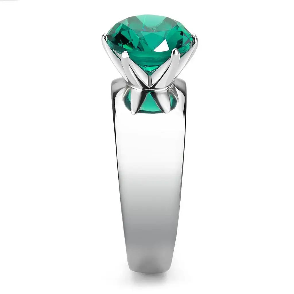 TK52012 - High polished (no plating) Stainless Steel Ring with Synthetic Synthetic Glass in Blue Zircon - Alamode - Flyclothing LLC