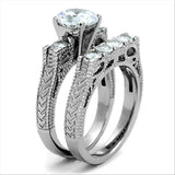 TK5X019 - High polished (no plating) Stainless Steel Ring with AAA Grade CZ in Clear - Alamode - Flyclothing LLC