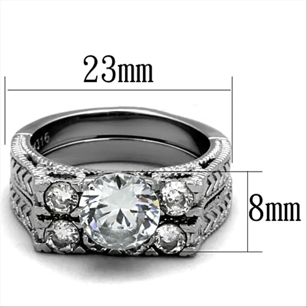 TK5X019 - High polished (no plating) Stainless Steel Ring with AAA Grade CZ in Clear - Alamode - Flyclothing LLC