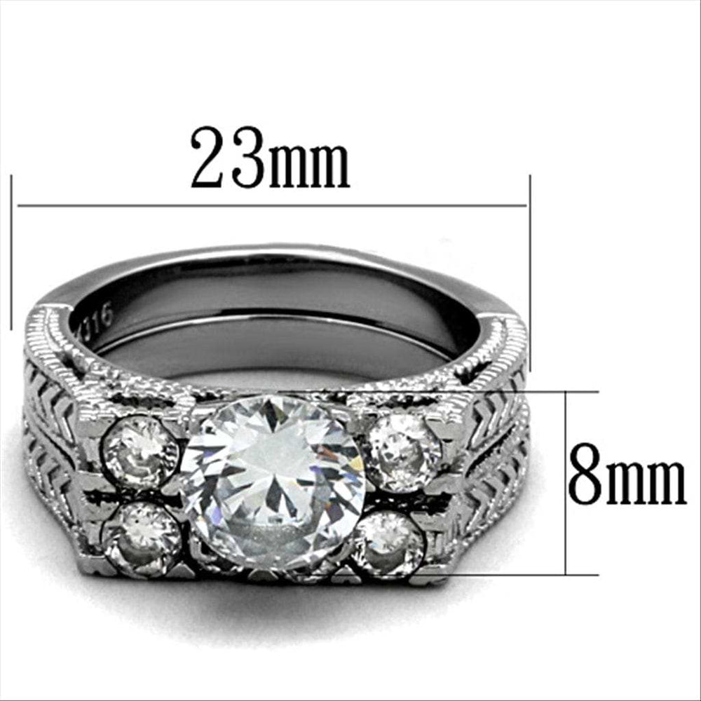 TK5X019 - High polished (no plating) Stainless Steel Ring with AAA Grade CZ in Clear - Alamode - Flyclothing LLC