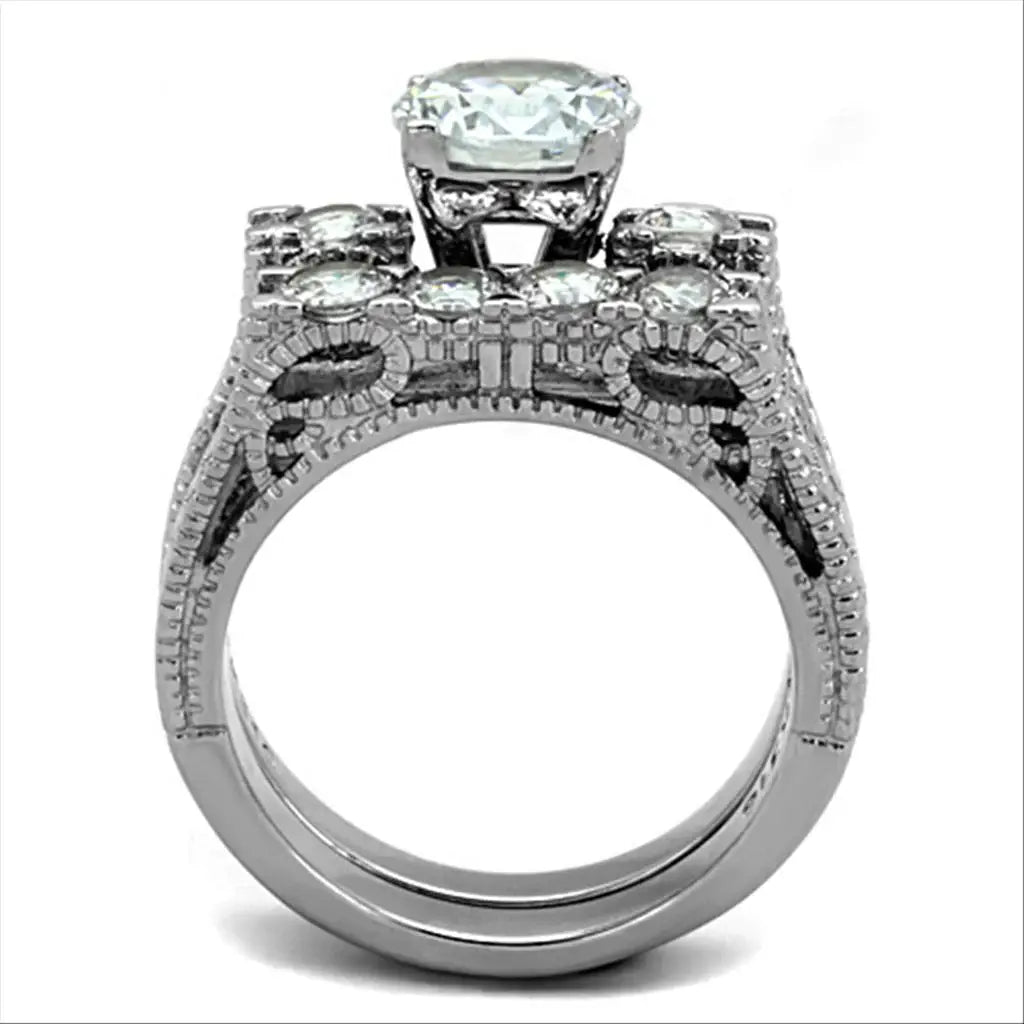 TK5X019 - High polished (no plating) Stainless Steel Ring with AAA Grade CZ in Clear - Alamode - Flyclothing LLC