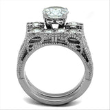 TK5X019 - High polished (no plating) Stainless Steel Ring with AAA Grade CZ  in Clear - Alamode