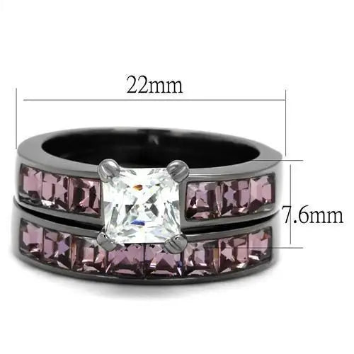 TK61206LJ - IP Light Black (IP Gun) Stainless Steel Ring with AAA Grade CZ in Clear - Alamode - Flyclothing LLC