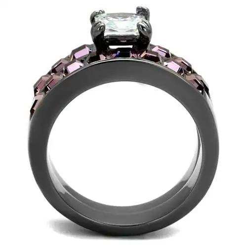 TK61206LJ - IP Light Black (IP Gun) Stainless Steel Ring with AAA Grade CZ in Clear - Alamode - Flyclothing LLC