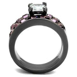 TK61206LJ - IP Light Black  (IP Gun) Stainless Steel Ring with AAA Grade CZ  in Clear - Alamode
