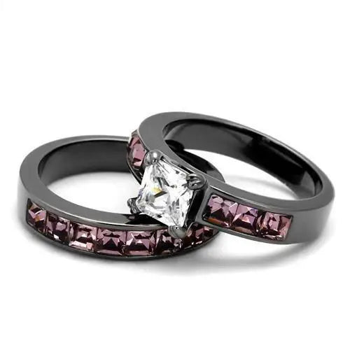 TK61206LJ - IP Light Black (IP Gun) Stainless Steel Ring with AAA Grade CZ in Clear - Alamode - Flyclothing LLC