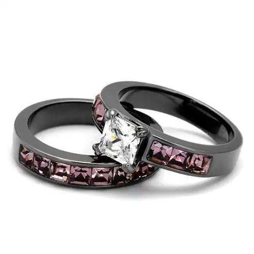 TK61206LJ - IP Light Black (IP Gun) Stainless Steel Ring with AAA Grade CZ in Clear - Alamode - Flyclothing LLC