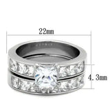 TK61206 - High polished (no plating) Stainless Steel Ring with AAA Grade CZ  in Clear - Alamode