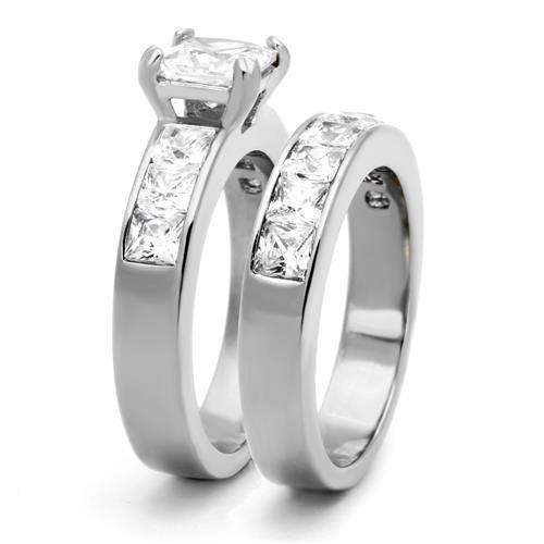 TK61206 - High polished (no plating) Stainless Steel Ring with AAA Grade CZ in Clear - Alamode - Flyclothing LLC
