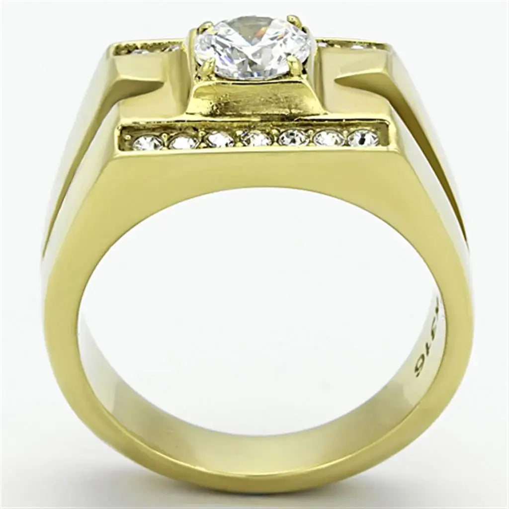 TK777 - IP Gold(Ion Plating) Stainless Steel Ring with AAA Grade CZ in Clear - Alamode - Flyclothing LLC