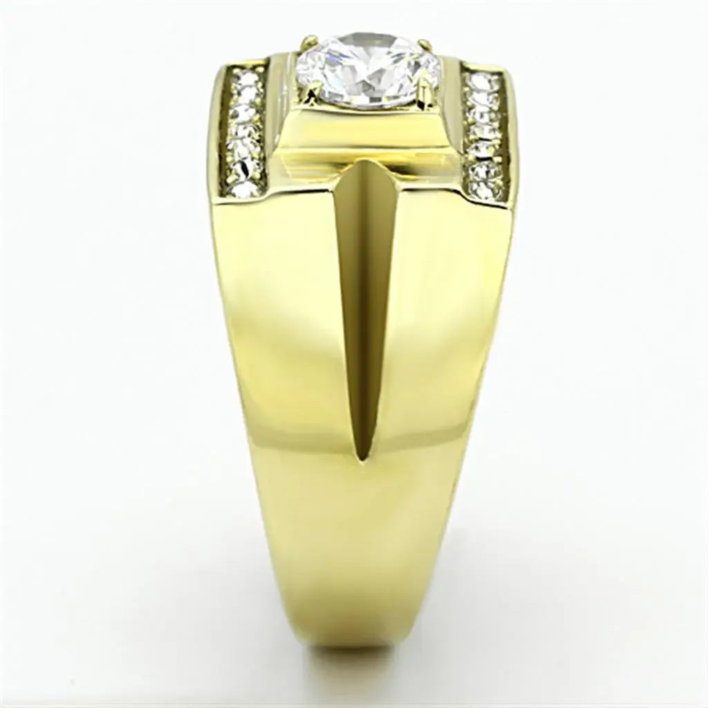 TK777 - IP Gold(Ion Plating) Stainless Steel Ring with AAA Grade CZ in Clear - Alamode - Flyclothing LLC
