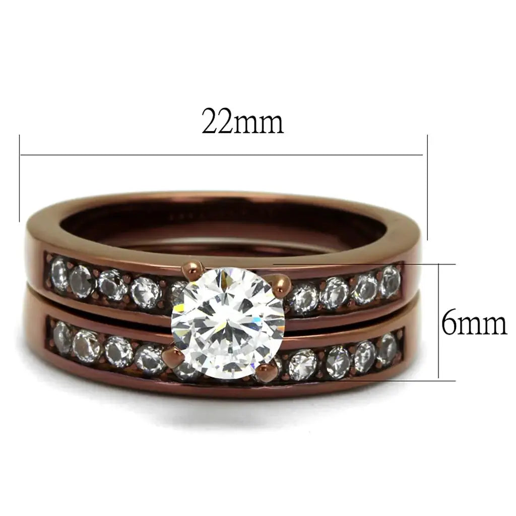 TK8X003LC - IP Coffee light Stainless Steel Ring with AAA Grade CZ in Clear - Alamode - Flyclothing LLC