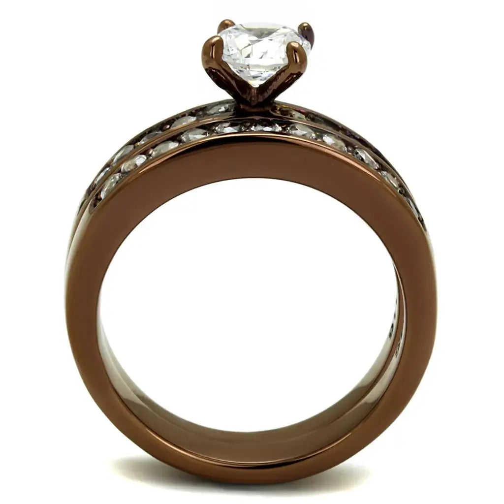 TK8X003LC - IP Coffee light Stainless Steel Ring with AAA Grade CZ in Clear - Alamode - Flyclothing LLC