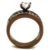 TK8X003LC - IP Coffee light Stainless Steel Ring with AAA Grade CZ in Clear - Alamode - Flyclothing LLC