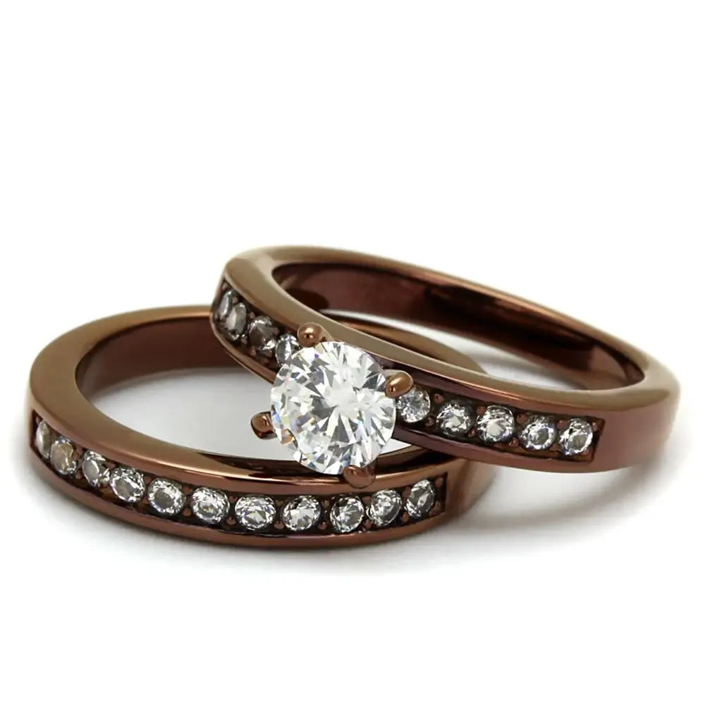 TK8X003LC - IP Coffee light Stainless Steel Ring with AAA Grade CZ in Clear - Alamode - Flyclothing LLC