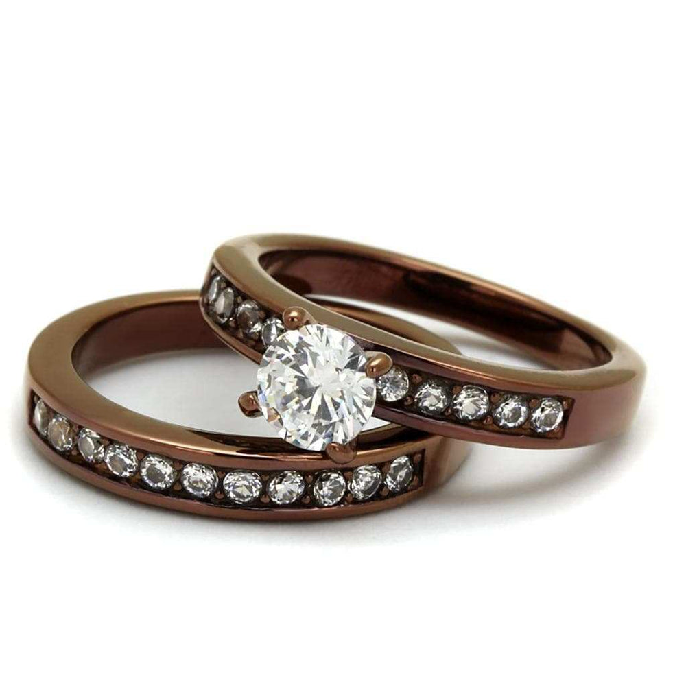 TK8X003LC - IP Coffee light Stainless Steel Ring with AAA Grade CZ in Clear - Alamode - Flyclothing LLC