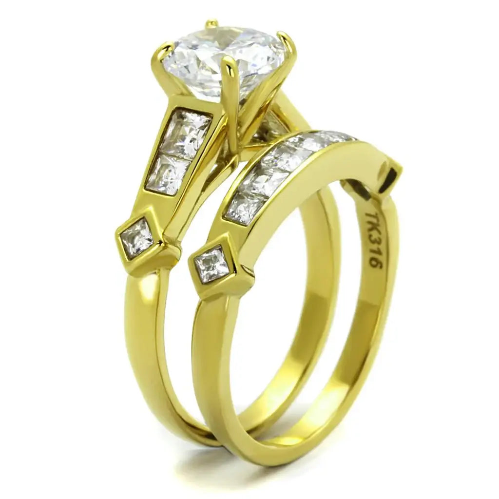 TK8X040 - IP Gold(Ion Plating) Stainless Steel Ring with AAA Grade CZ in Clear - Alamode - Flyclothing LLC