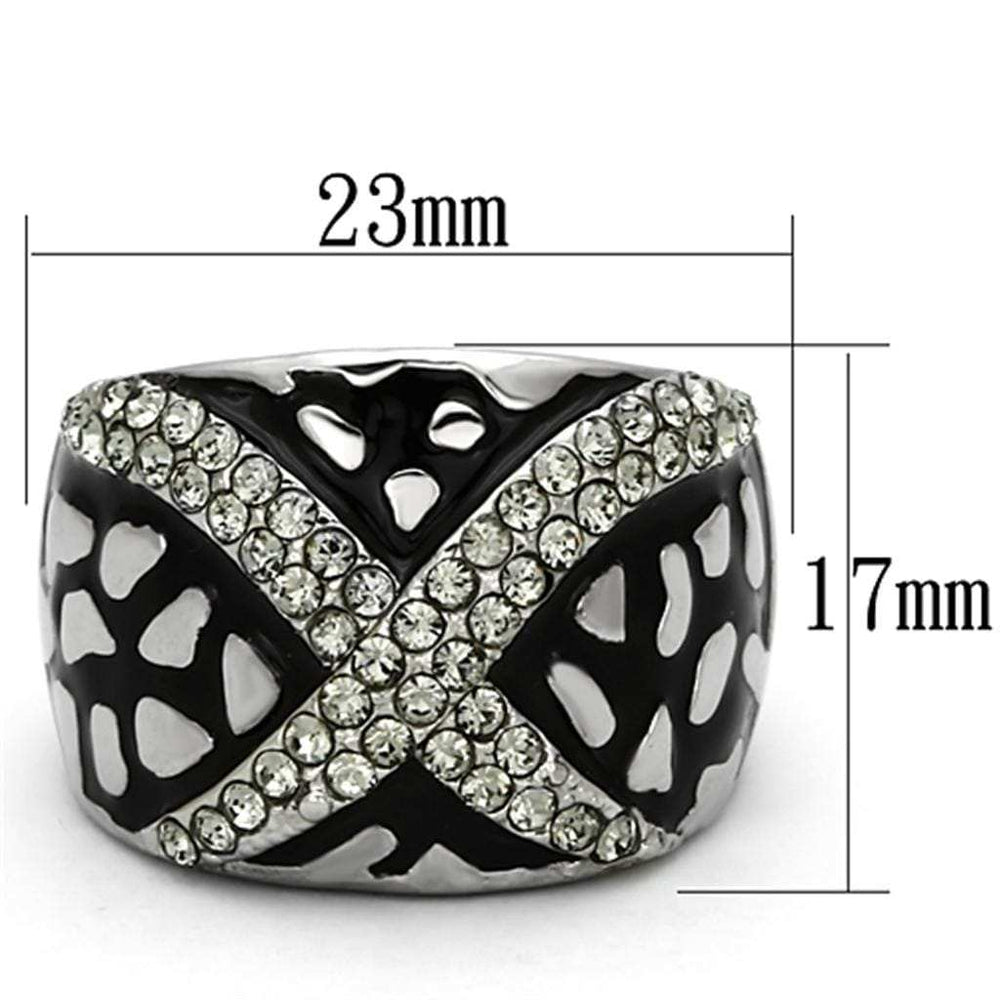 TK921 - High polished (no plating) Stainless Steel Ring with Top Grade Crystal in Black Diamond - Alamode - Flyclothing LLC