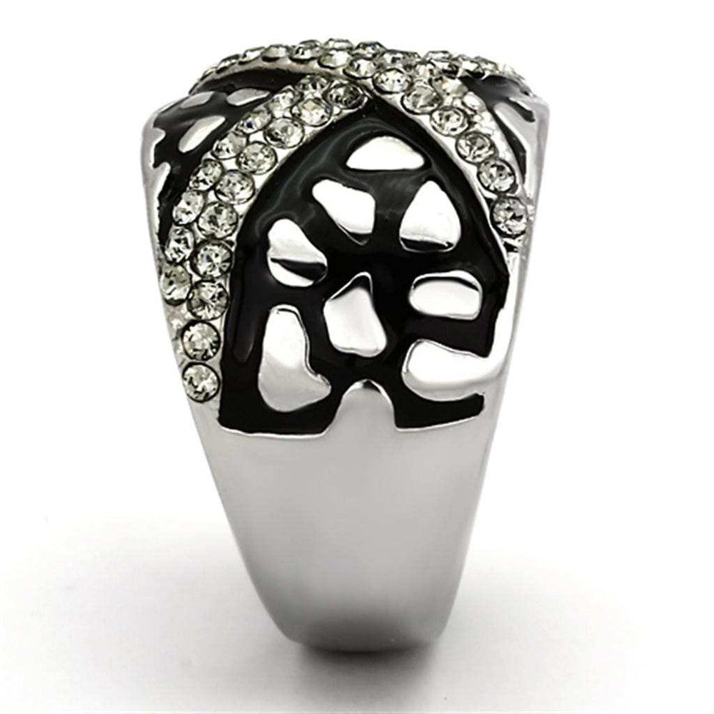 TK921 - High polished (no plating) Stainless Steel Ring with Top Grade Crystal in Black Diamond - Alamode - Flyclothing LLC