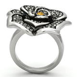 TK924 - High polished (no plating) Stainless Steel Ring with Top Grade Crystal  in Topaz - Alamode