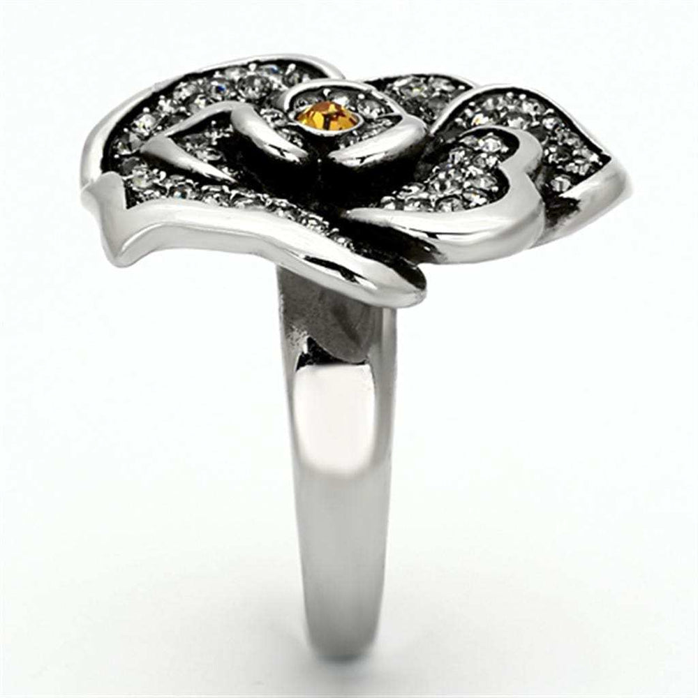TK924 - High polished (no plating) Stainless Steel Ring with Top Grade Crystal in Topaz - Alamode - Flyclothing LLC