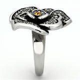 TK924 - High polished (no plating) Stainless Steel Ring with Top Grade Crystal  in Topaz - Alamode