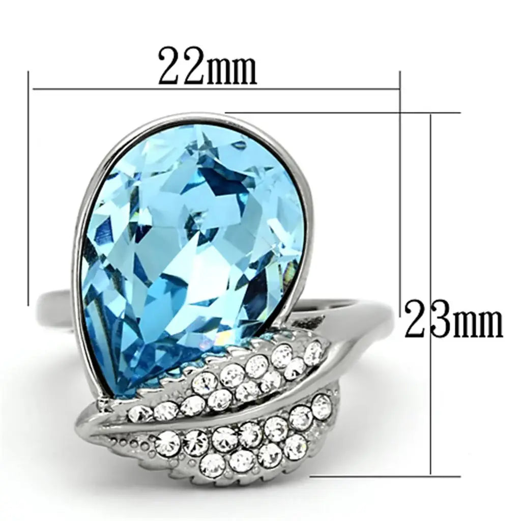 TK930 - High polished (no plating) Stainless Steel Ring with Top Grade Crystal in Sea Blue - Alamode - Flyclothing LLC