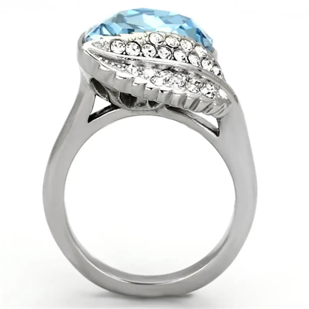 TK930 - High polished (no plating) Stainless Steel Ring with Top Grade Crystal in Sea Blue - Alamode - Flyclothing LLC