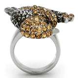 TK932 - High polished (no plating) Stainless Steel Ring with Top Grade Crystal in Smoked Quartz - Alamode - Flyclothing LLC