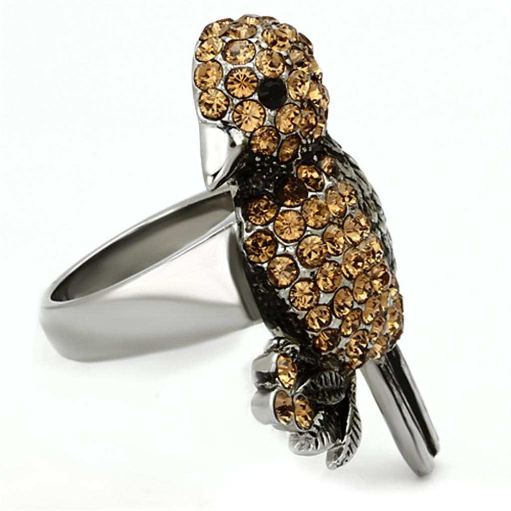 TK932 - High polished (no plating) Stainless Steel Ring with Top Grade Crystal in Smoked Quartz - Alamode - Flyclothing LLC