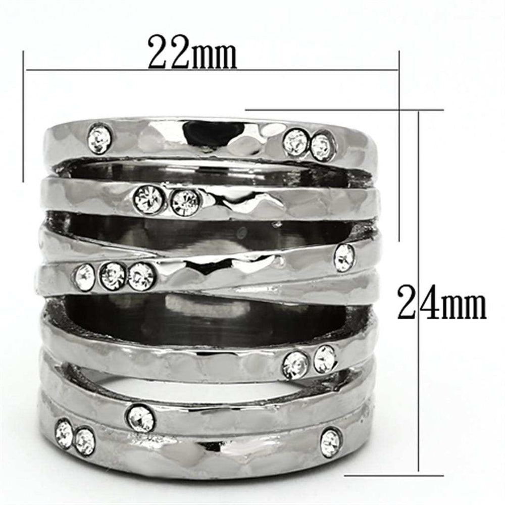 TK937 - High polished (no plating) Stainless Steel Ring with Top Grade Crystal in Clear - Alamode - Flyclothing LLC