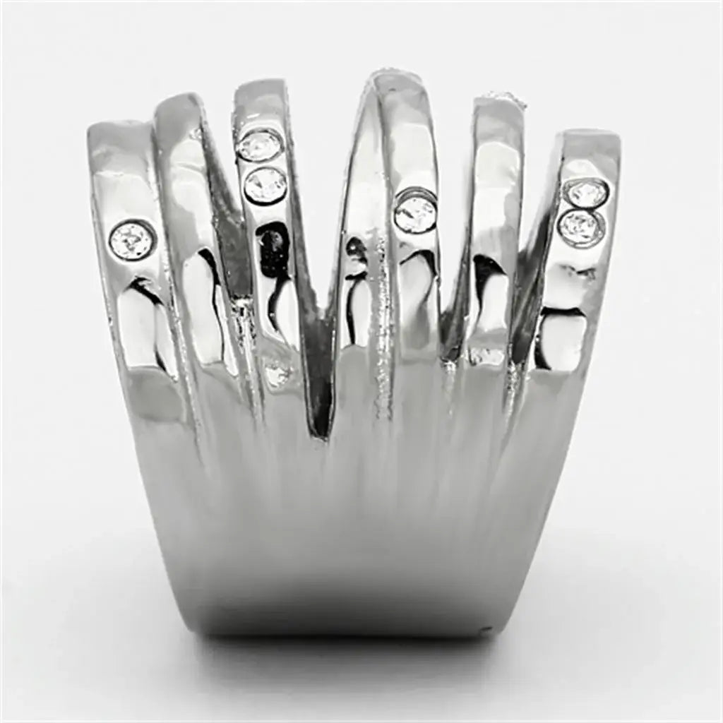 TK937 - High polished (no plating) Stainless Steel Ring with Top Grade Crystal in Clear - Alamode - Flyclothing LLC