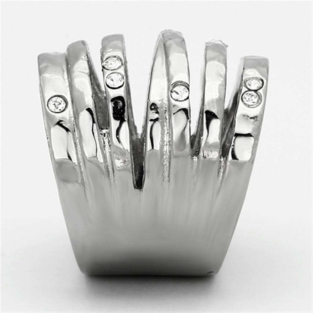 TK937 - High polished (no plating) Stainless Steel Ring with Top Grade Crystal in Clear - Alamode - Flyclothing LLC