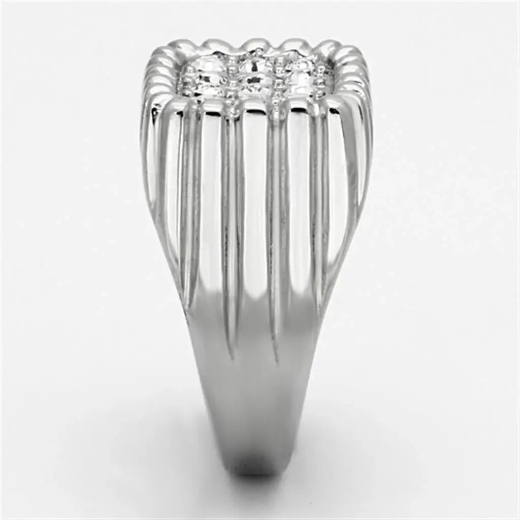 TK940 - High polished (no plating) Stainless Steel Ring with Top Grade Crystal in Clear - Alamode - Flyclothing LLC