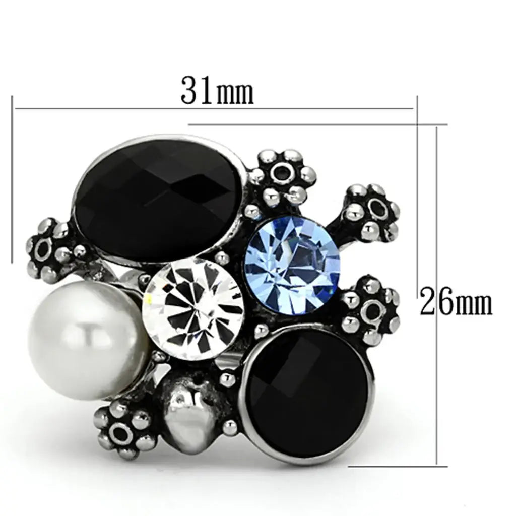 TK941 - High polished (no plating) Stainless Steel Ring with Synthetic Synthetic Glass in Jet - Alamode - Flyclothing LLC