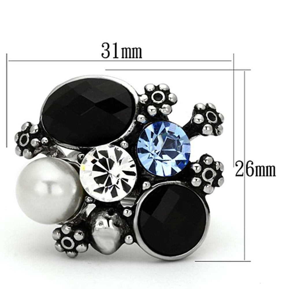 TK941 - High polished (no plating) Stainless Steel Ring with Synthetic Synthetic Glass in Jet - Alamode - Flyclothing LLC