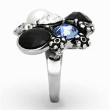 TK941 - High polished (no plating) Stainless Steel Ring with Synthetic Synthetic Glass in Jet - Alamode - Flyclothing LLC