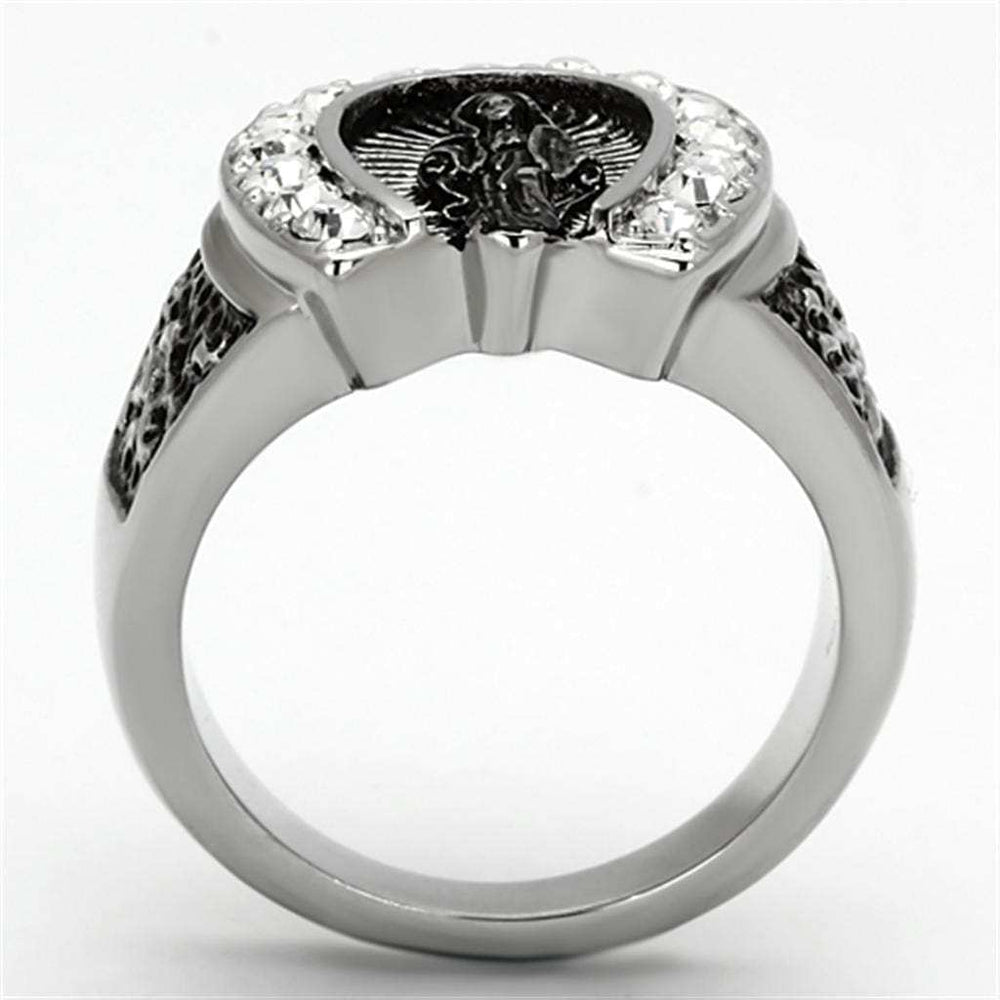 TK942 - High polished (no plating) Stainless Steel Ring with Top Grade Crystal in Clear - Alamode - Flyclothing LLC