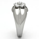 TK944 - High polished (no plating) Stainless Steel Ring with AAA Grade CZ  in Clear - Alamode