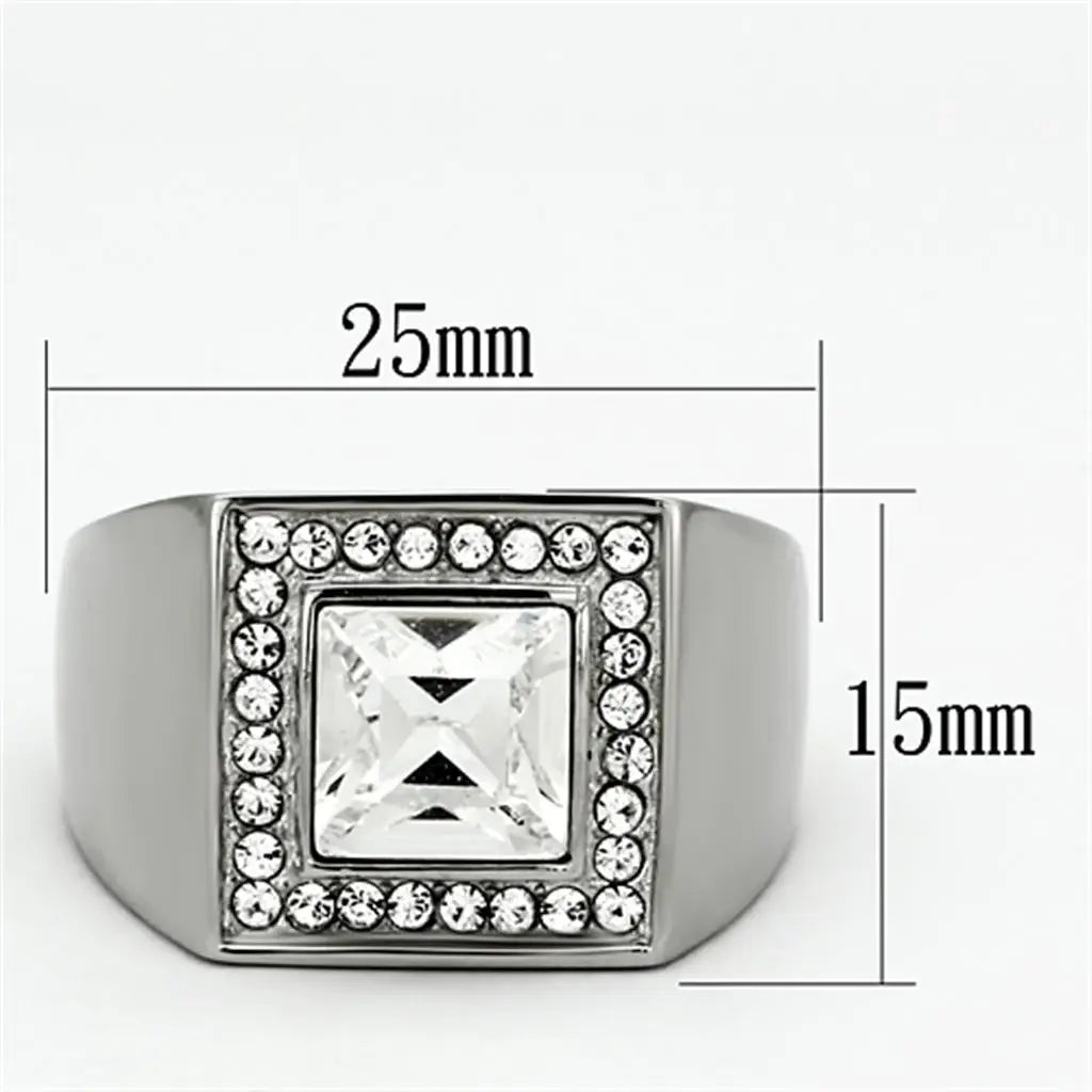 TK945 - High polished (no plating) Stainless Steel Ring with Top Grade Crystal in Clear - Alamode - Flyclothing LLC