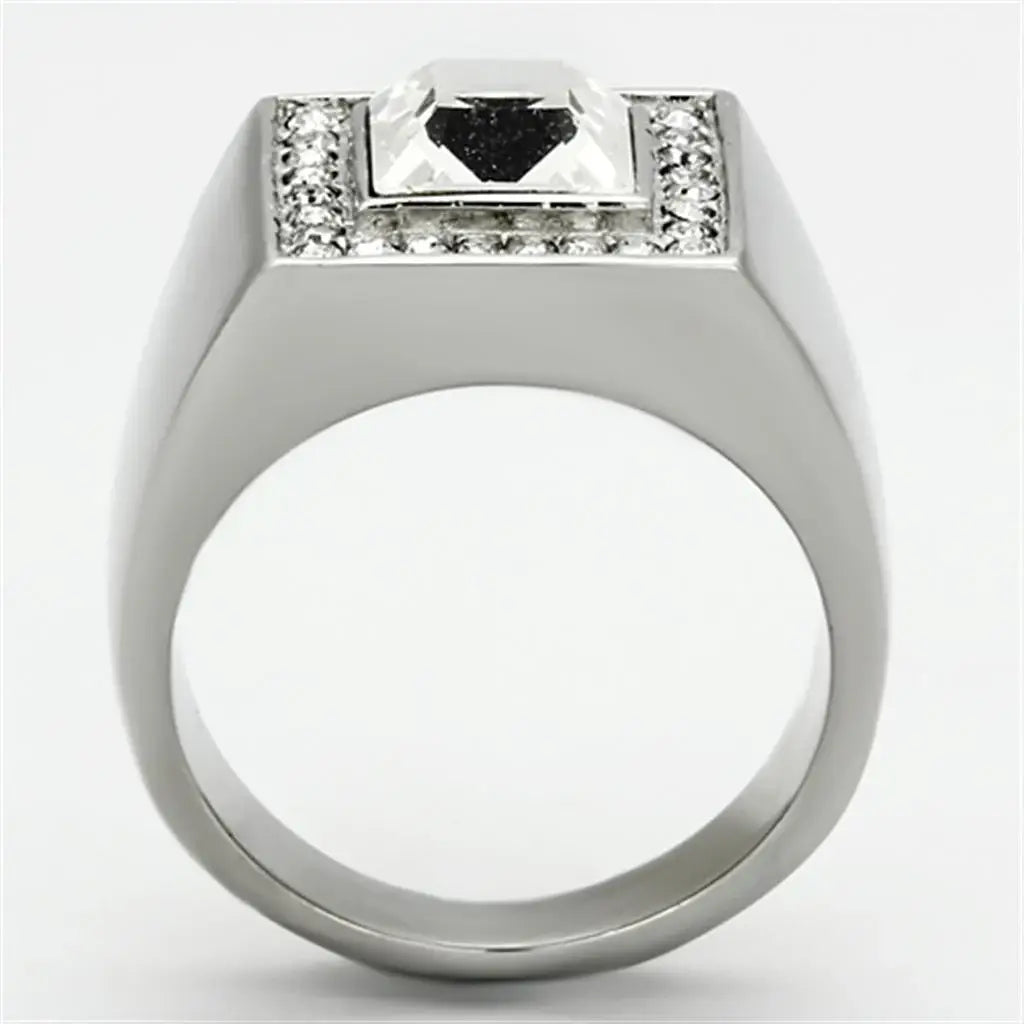 TK945 - High polished (no plating) Stainless Steel Ring with Top Grade Crystal in Clear - Alamode - Flyclothing LLC