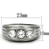 TK946 - High polished (no plating) Stainless Steel Ring with AAA Grade CZ  in Clear - Alamode