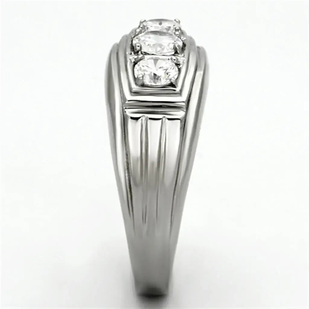TK946 - High polished (no plating) Stainless Steel Ring with AAA Grade CZ in Clear - Alamode - Flyclothing LLC
