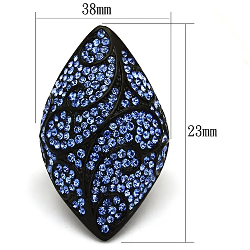 TK949 - IP Black(Ion Plating) Stainless Steel Ring with Top Grade Crystal in Sapphire - Alamode - Flyclothing LLC