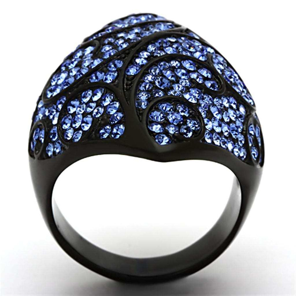 TK949 - IP Black(Ion Plating) Stainless Steel Ring with Top Grade Crystal in Sapphire - Alamode - Flyclothing LLC