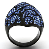 TK949 - IP Black(Ion Plating) Stainless Steel Ring with Top Grade Crystal  in Sapphire - Alamode