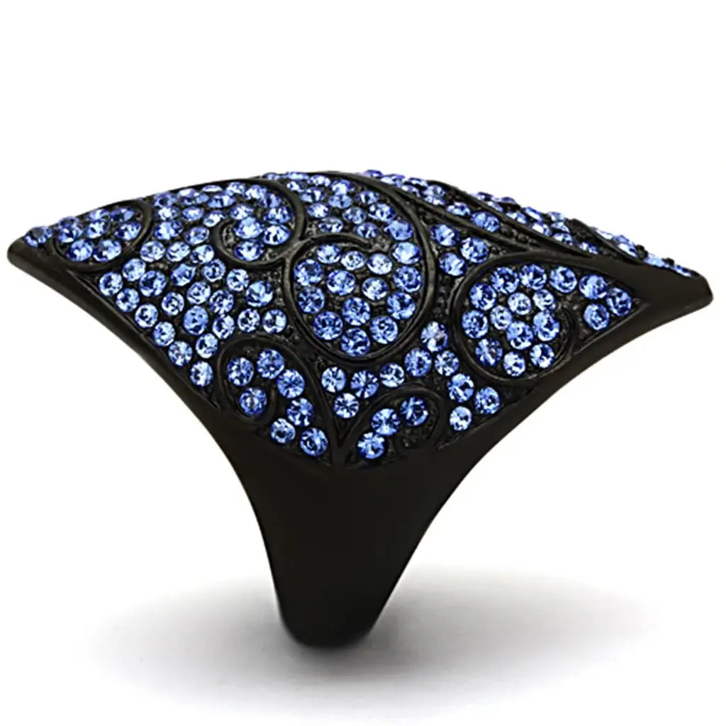 TK949 - IP Black(Ion Plating) Stainless Steel Ring with Top Grade Crystal in Sapphire - Alamode - Flyclothing LLC
