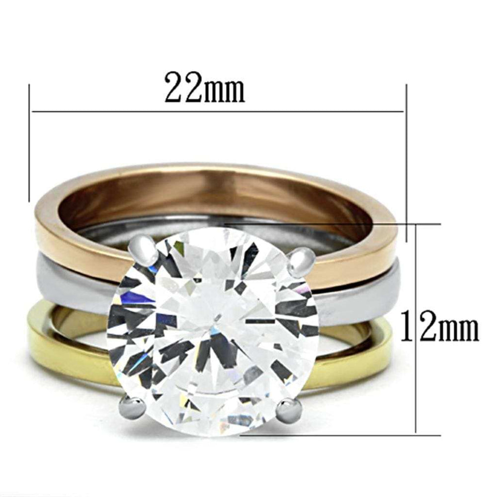 TK963 - Three Tone (IP Gold & IP Rose Gold & High Polished) Stainless Steel Ring with AAA Grade CZ in Clear - Alamode - Flyclothing LLC
