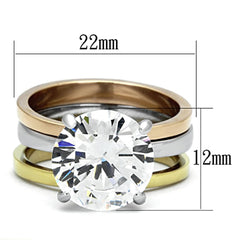 TK963 - Three Tone (IP Gold & IP Rose Gold & High Polished) Stainless Steel Ring with AAA Grade CZ  in Clear